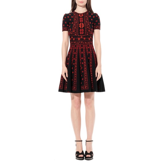 Alexander McQueen $2445 Flower Jacquard Knit Silk Dress in Red Black Size Small - Picture 4 of 15